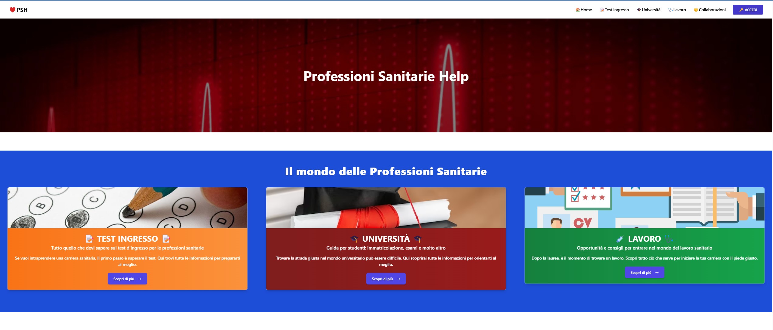 Screenshot del sito Professioni Sanitarie Help